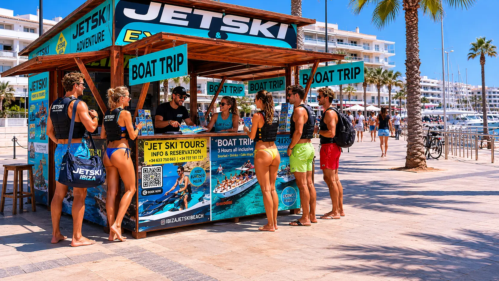 Puerto de San Antonio, punto de salida de excursiones en moto de agua, Ibiza